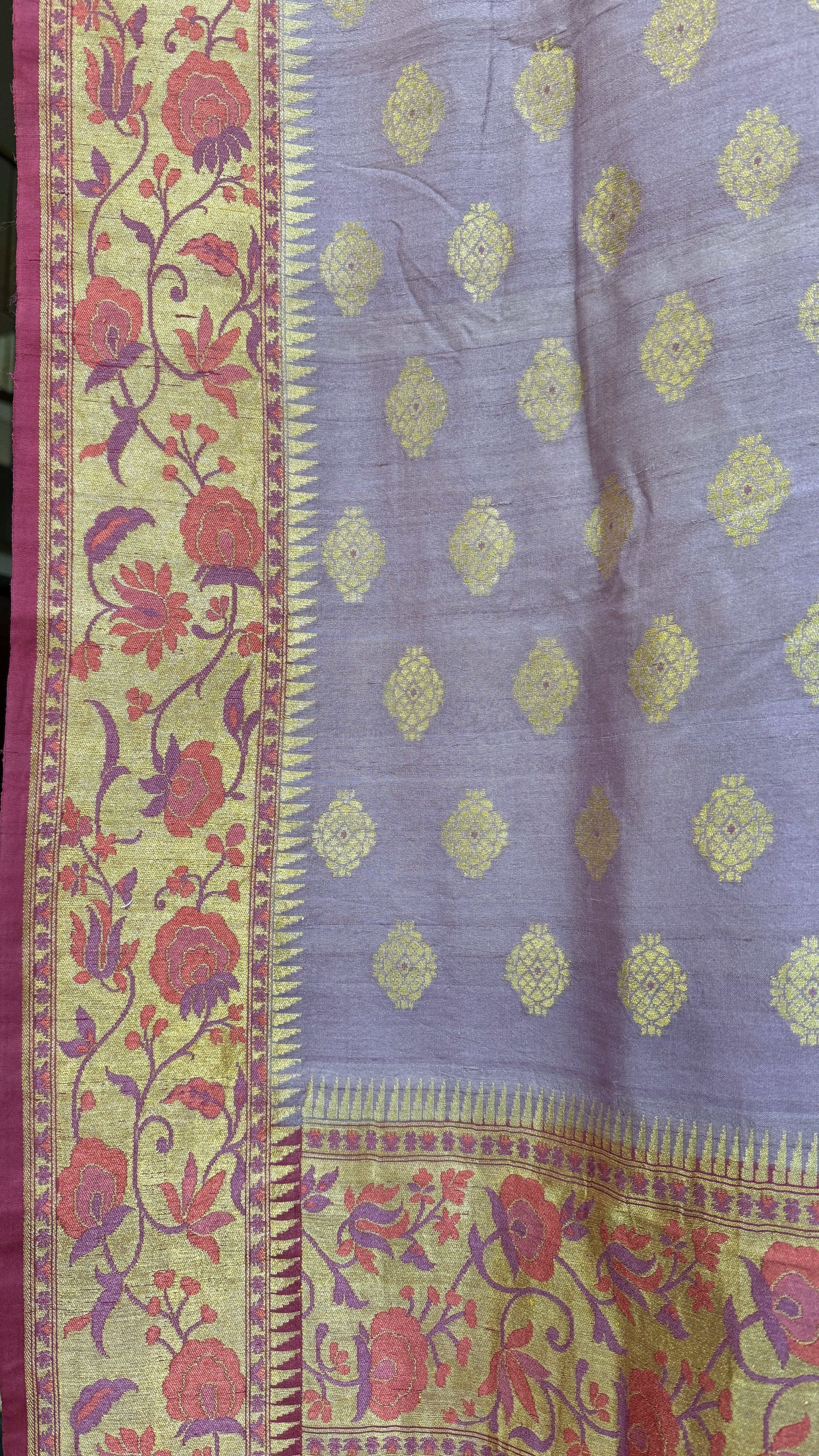 Khaddi Tussar Banarasi -  Light Purple Mauve Tilfi Antique Zari