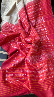Gopalpur Tussar Silk Ikat - Beige Red