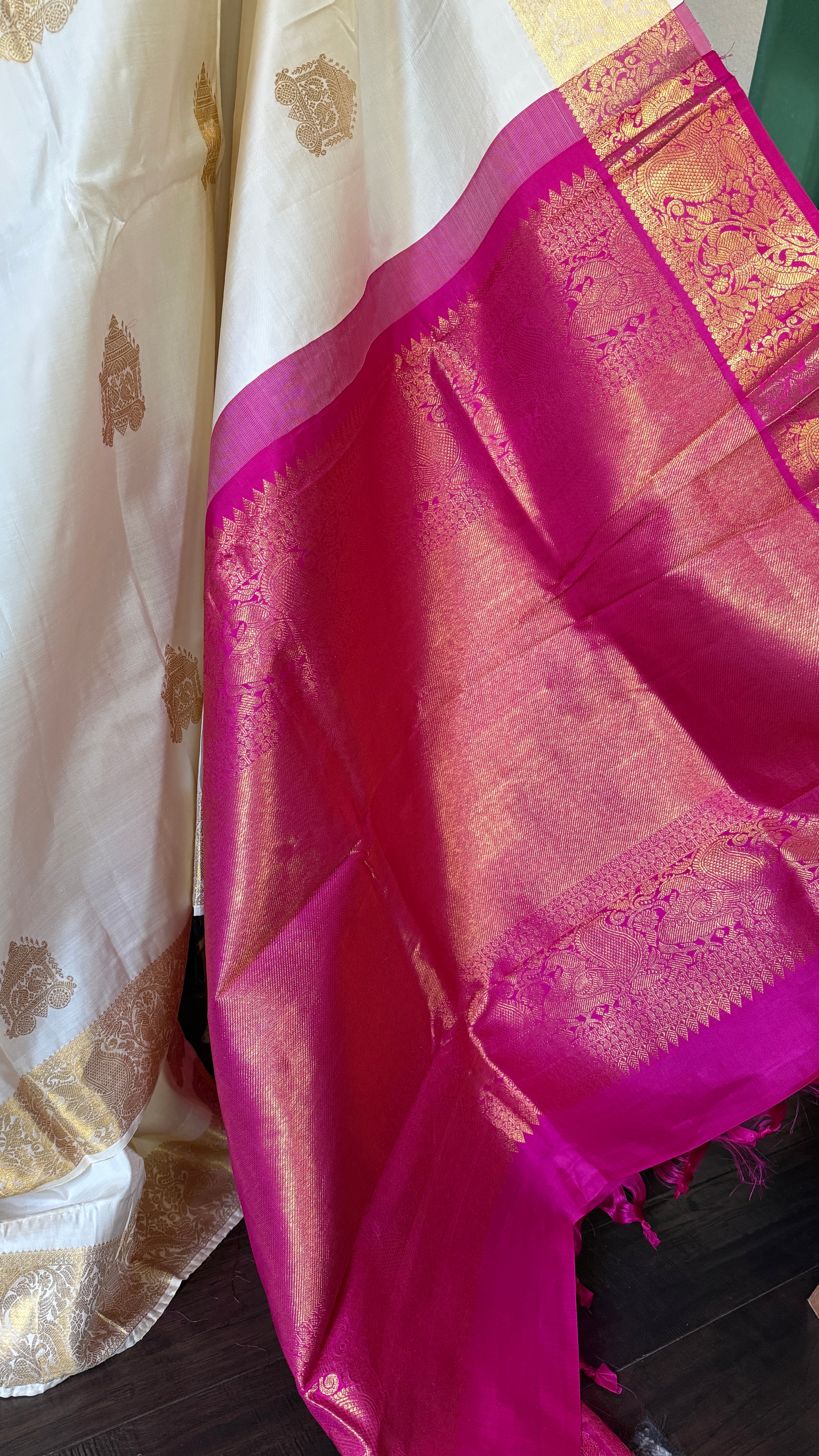 Pure Silk Kanjivaram - White Pink Woven