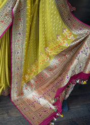 Khaddi Georgette Banarasi - Ochre Yellow Mahendi Paithani