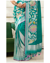 Khaddi Tussar Banarasi - Teal Blue Meenakari
