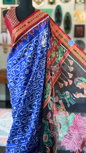 Pure Silk Sambalpuri Double ikat  - Royal Blue Maroon