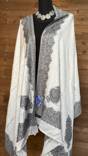Kashmiri Woven Stole - Beige Black