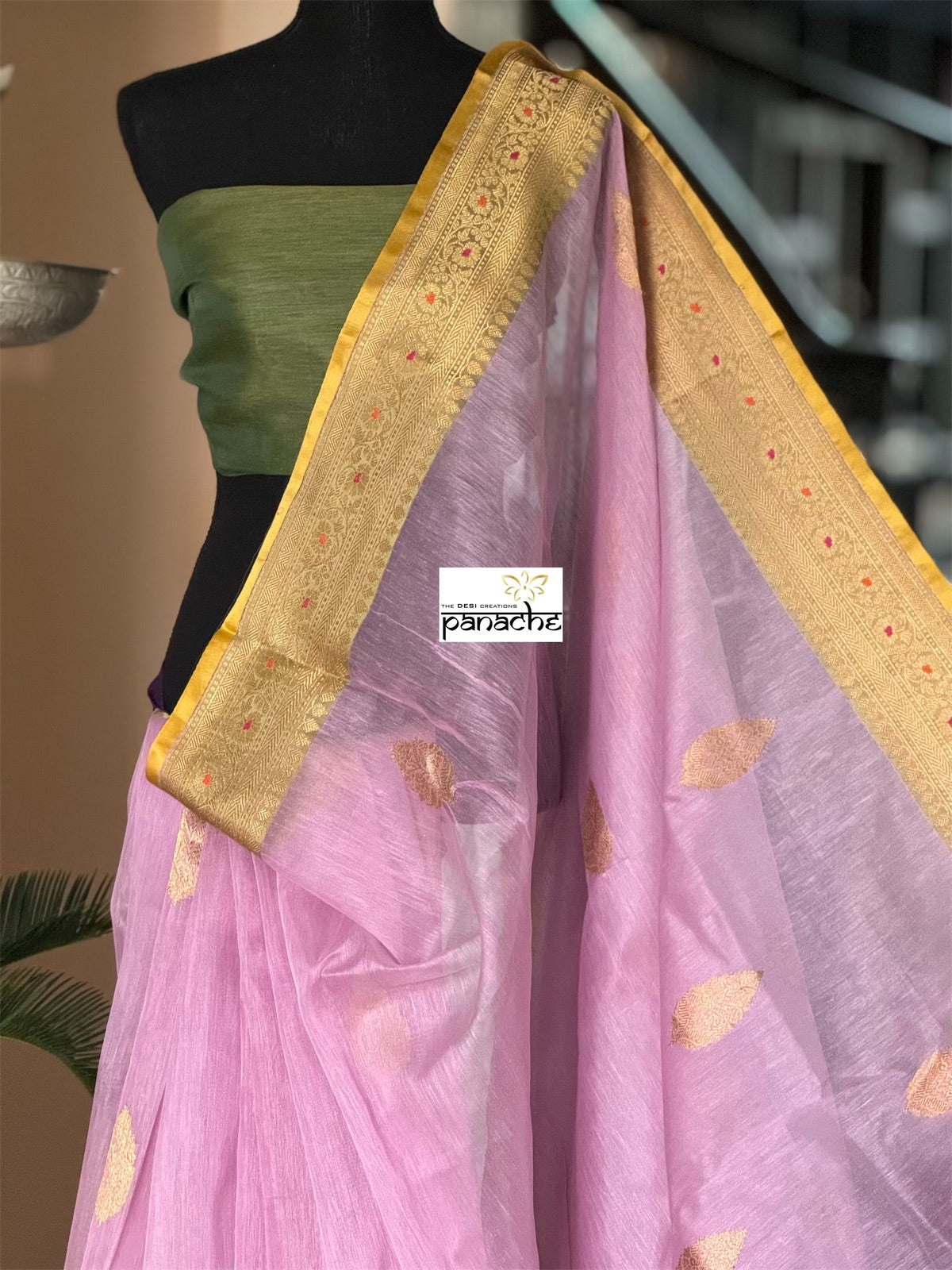 Linen Silk Banarasi - Lavender Green