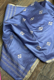 Designer Muga - Metallic Blue Zari woven
