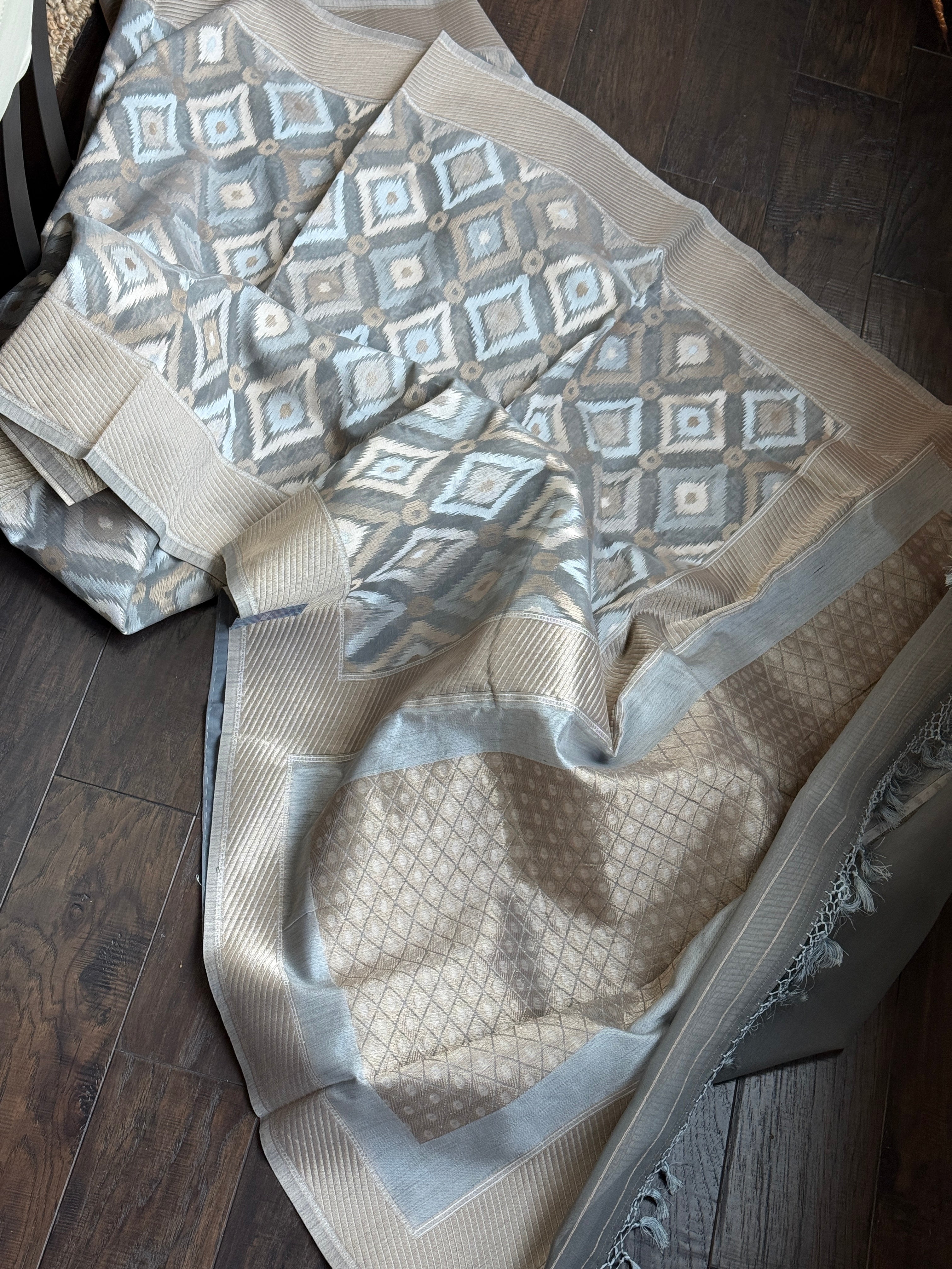 Kora Silk Banaras Chanderi - Grey