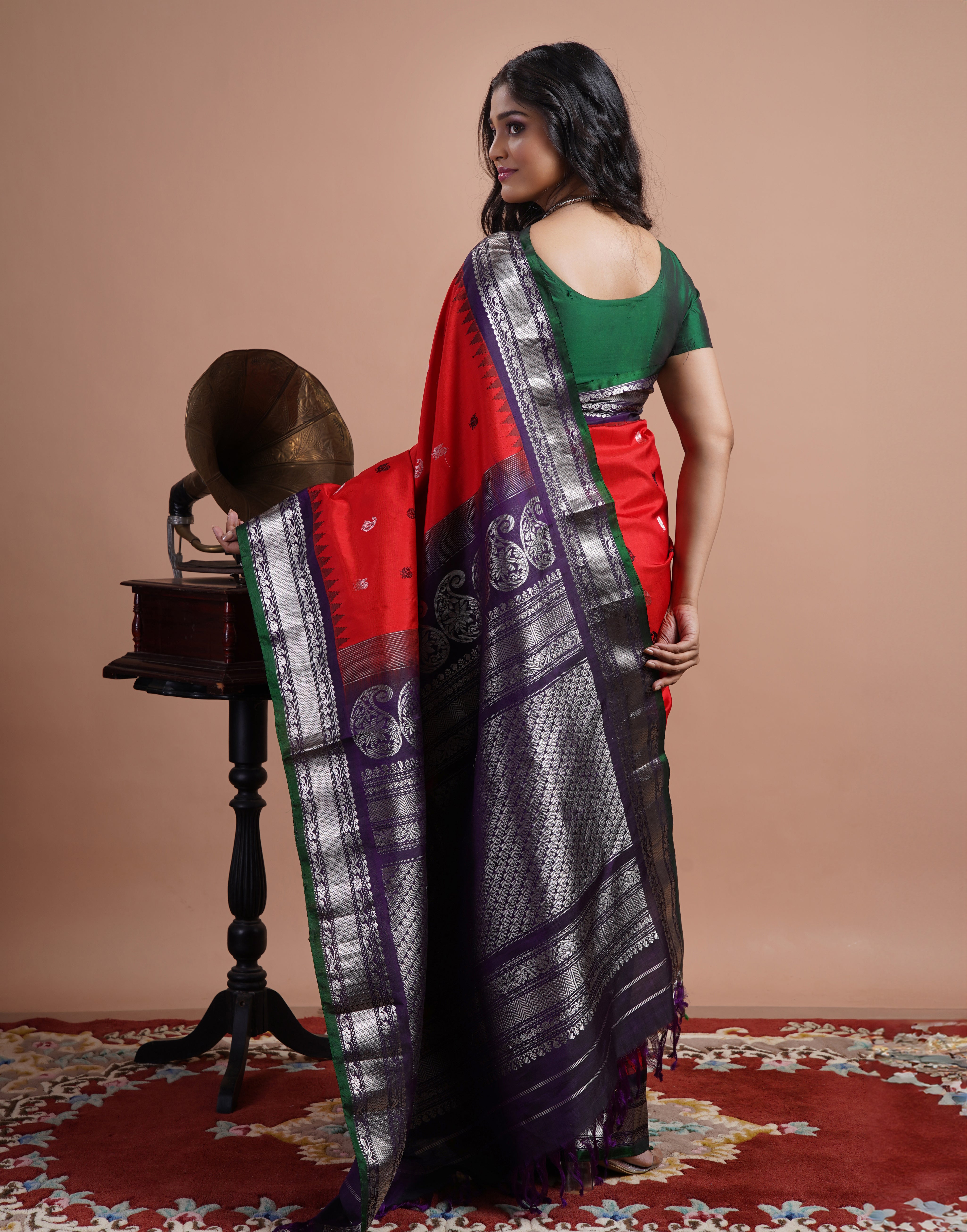 Pure Silk Gadwal - Red Blue