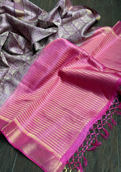 Tussar Silk - Purple Pink Resham Woven