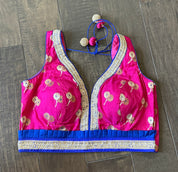 Designer Blouse - Pink Blue Golden Zari