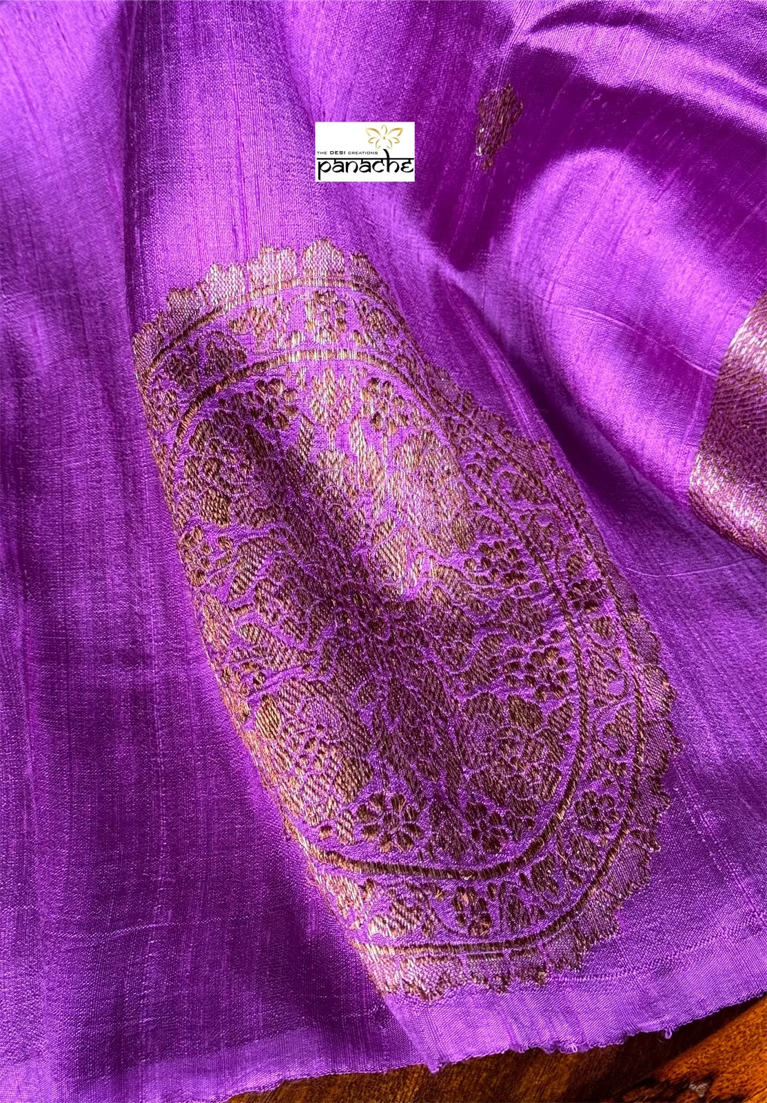 Pure Tussar Silk Banarasi - Purple Kadwa