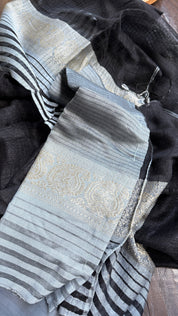 Pure Matka Silk Handwoven - Black Grey