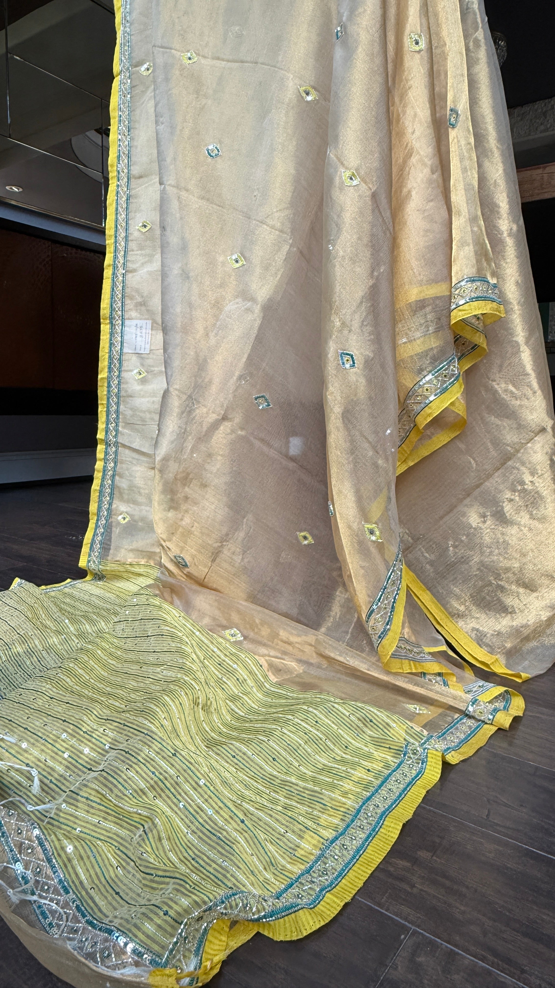 Hand Zardozi Pure Chanderi Tissue Silk - Golden Yellow Woven