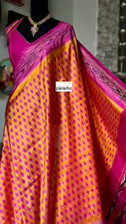 Pure Silk Ikat - Orange Pink Pochampally