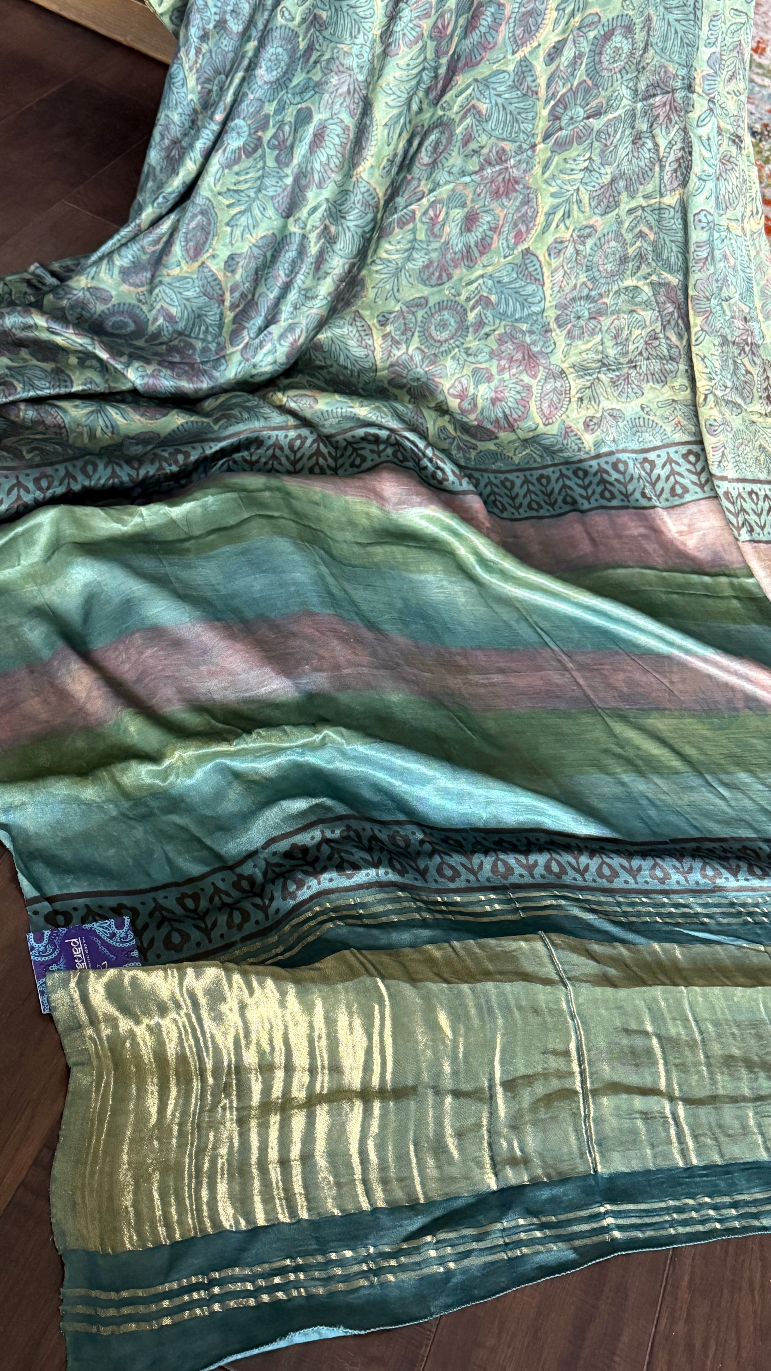 Modal Silk Vegetable Organic Dye Saree - Sea Green