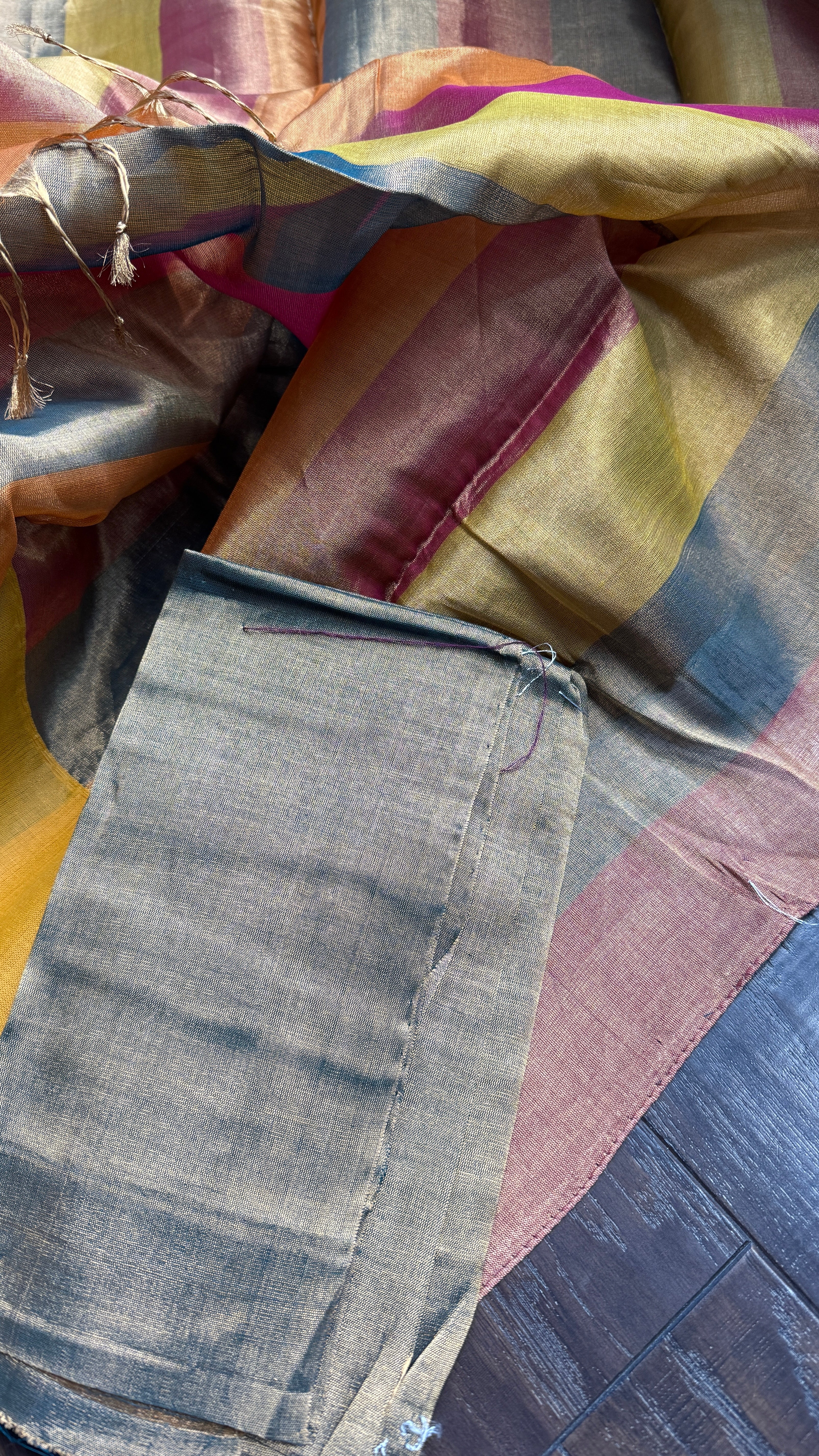 Chanderi Tissue Silk - Multi Color woven Rangkat