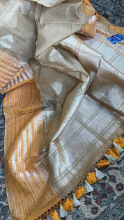 Organza Silk Banarasi - Tan Beige Orange Kadwa Motifs