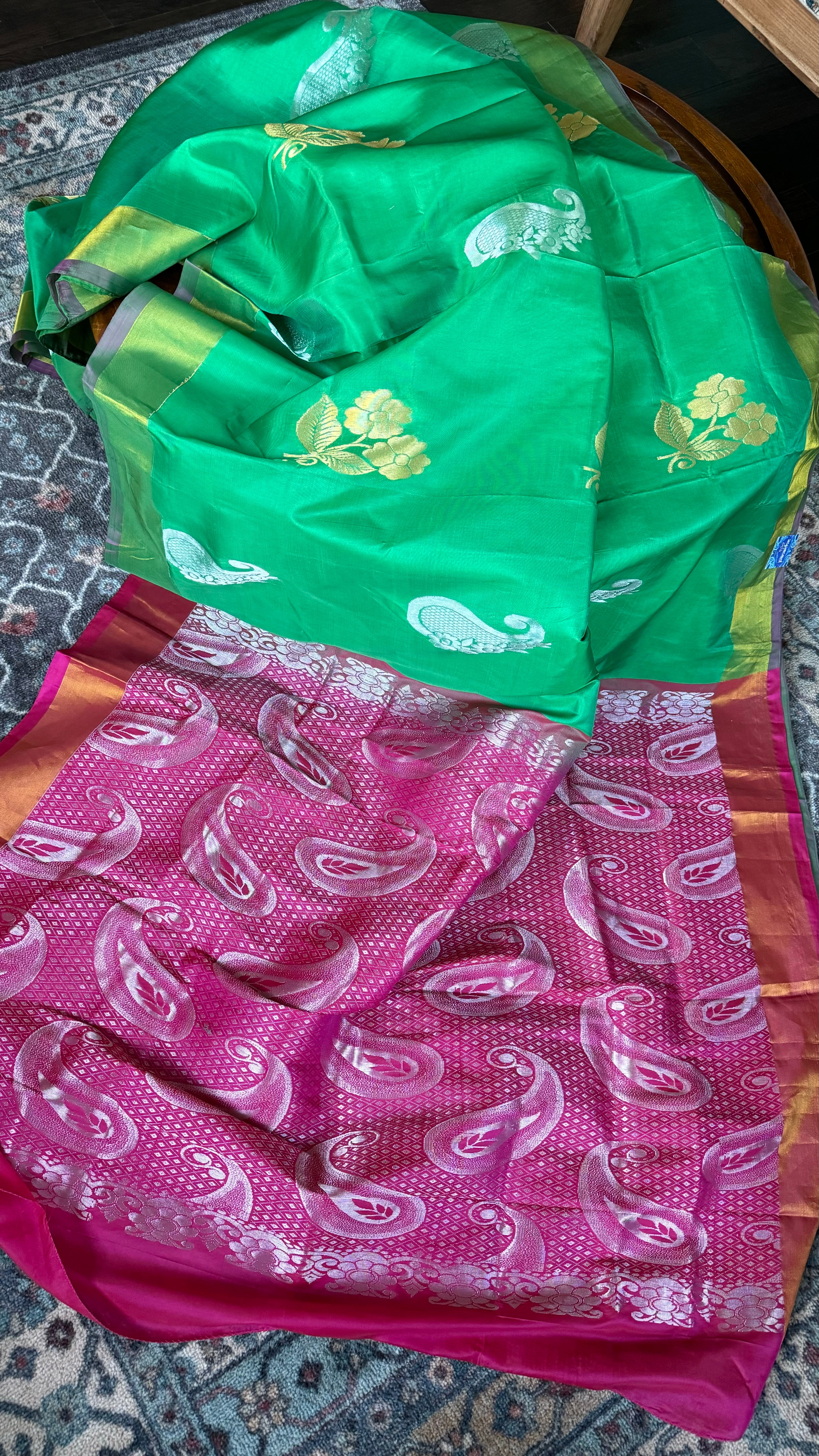 Soft Silk Kanjivaram - Green Magenta