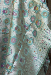 Pure Katan Silk Banarasi - Aqua Blue Multi Meenakari