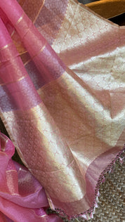 Tissue Organza Silk Banarsi - Rangkat Peach Pink