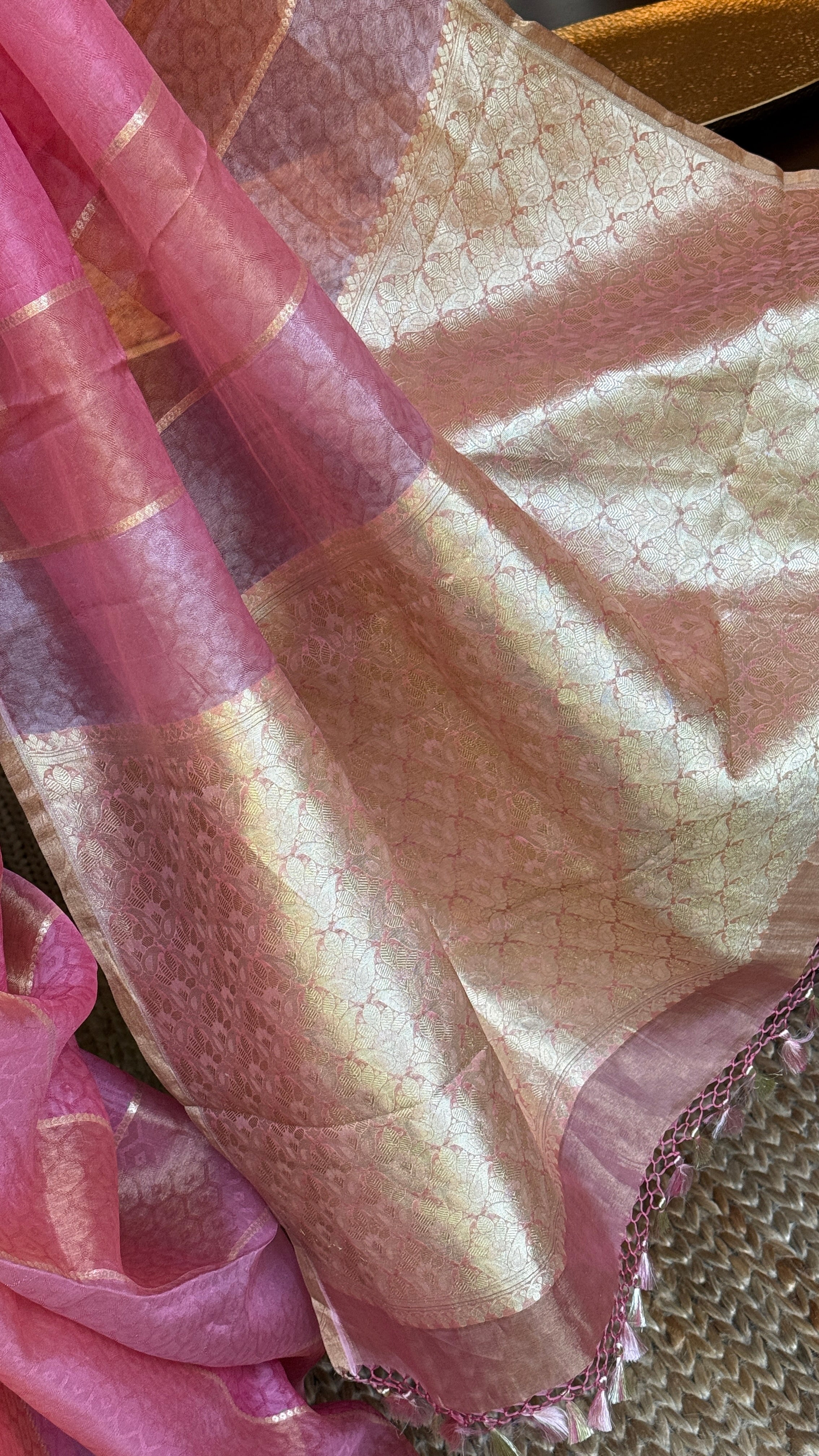 Tissue Organza Silk Banarsi - Rangkat Peach Pink
