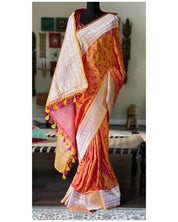 Pure Silk Mashru Silk Banarasi- Mustard Yellow Pink