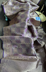 Pure Silk Katan Banarasi- Purple Antique Gold Zari