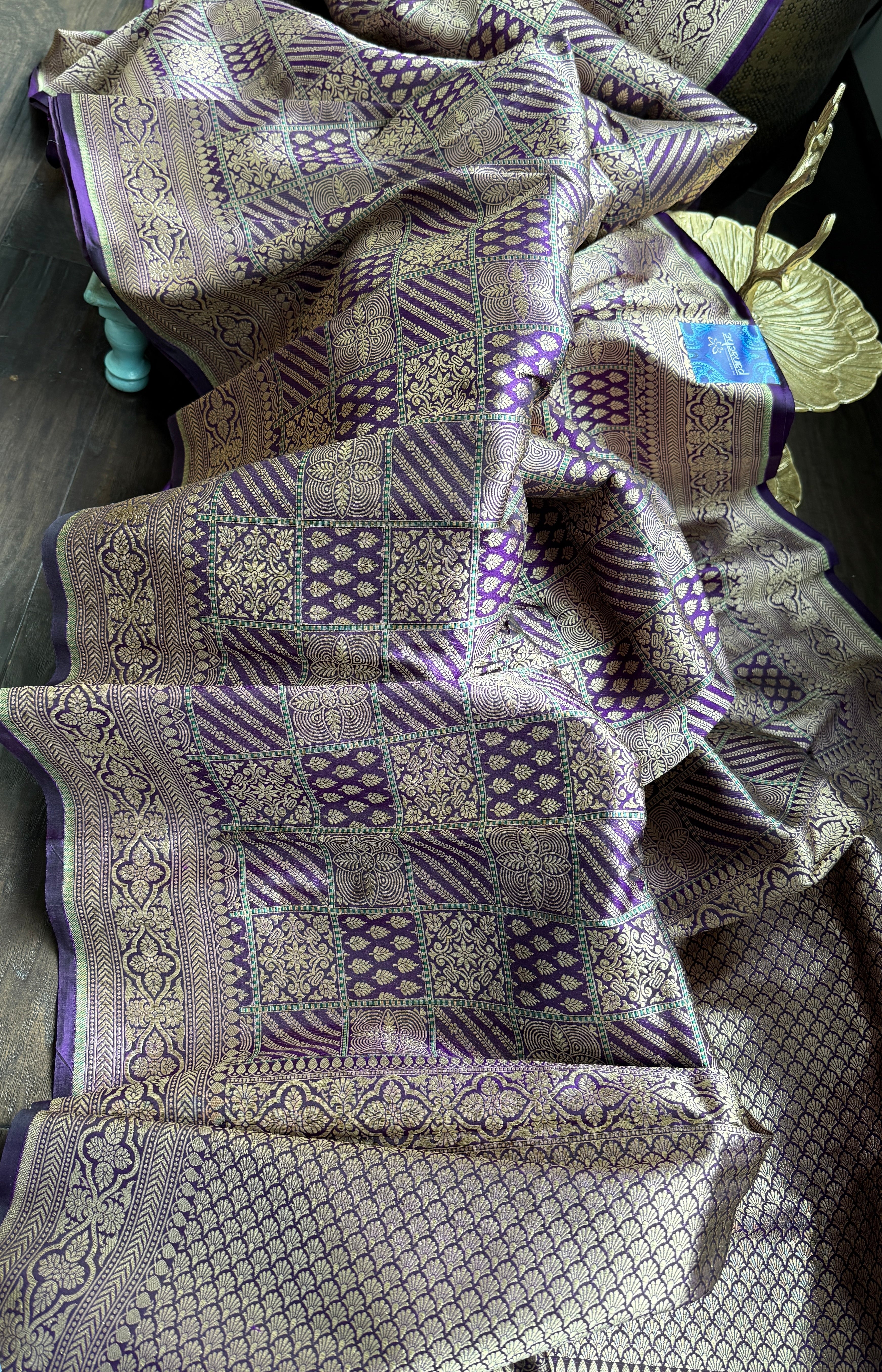 Pure Silk Katan Banarasi- Purple Antique Gold Zari