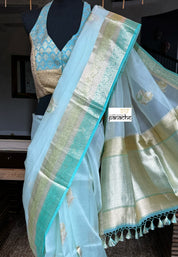 Organza Silk Banarsi - Mint Blue Kadwa