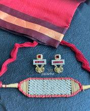 Earring 925 Silver - Gold Red Kundan Stud