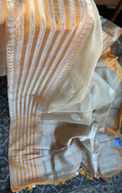 Organza Silk Banarasi - Tan Beige Orange Kadwa Motifs