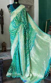 Khaddi Georgette Shaded Banarasi - Sea Green Mint