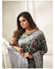 Khaddi Tussar Paithani Banarasi - Black Green Meenakari