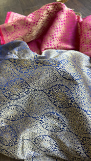 Pure Silk Brocade Banarasi- Navy Blue