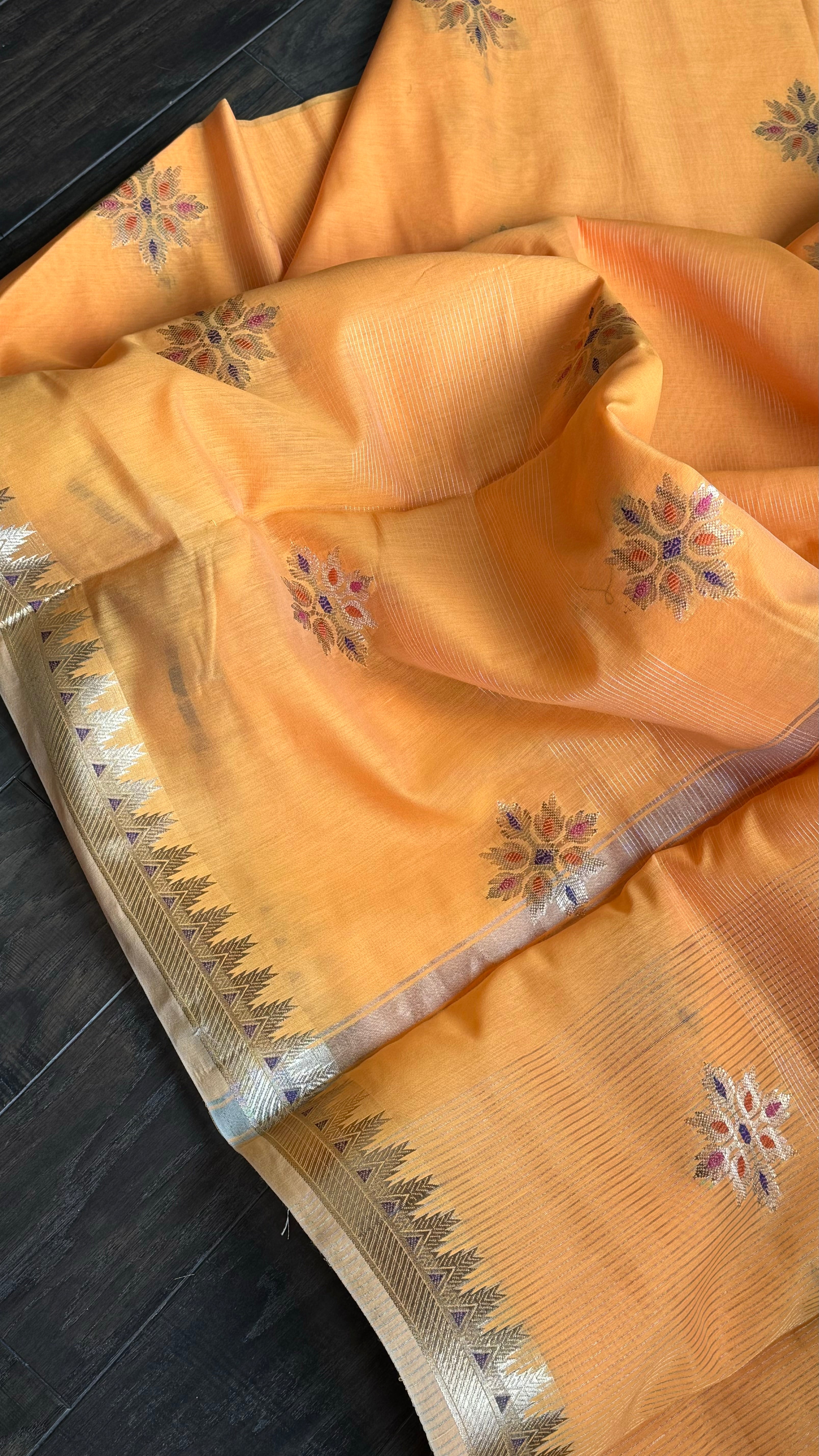 Cotton Silk Kanjivaram - Orange Meenakari