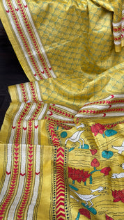 Pure Tussar Silk Kantha Stitch -  Yellow
