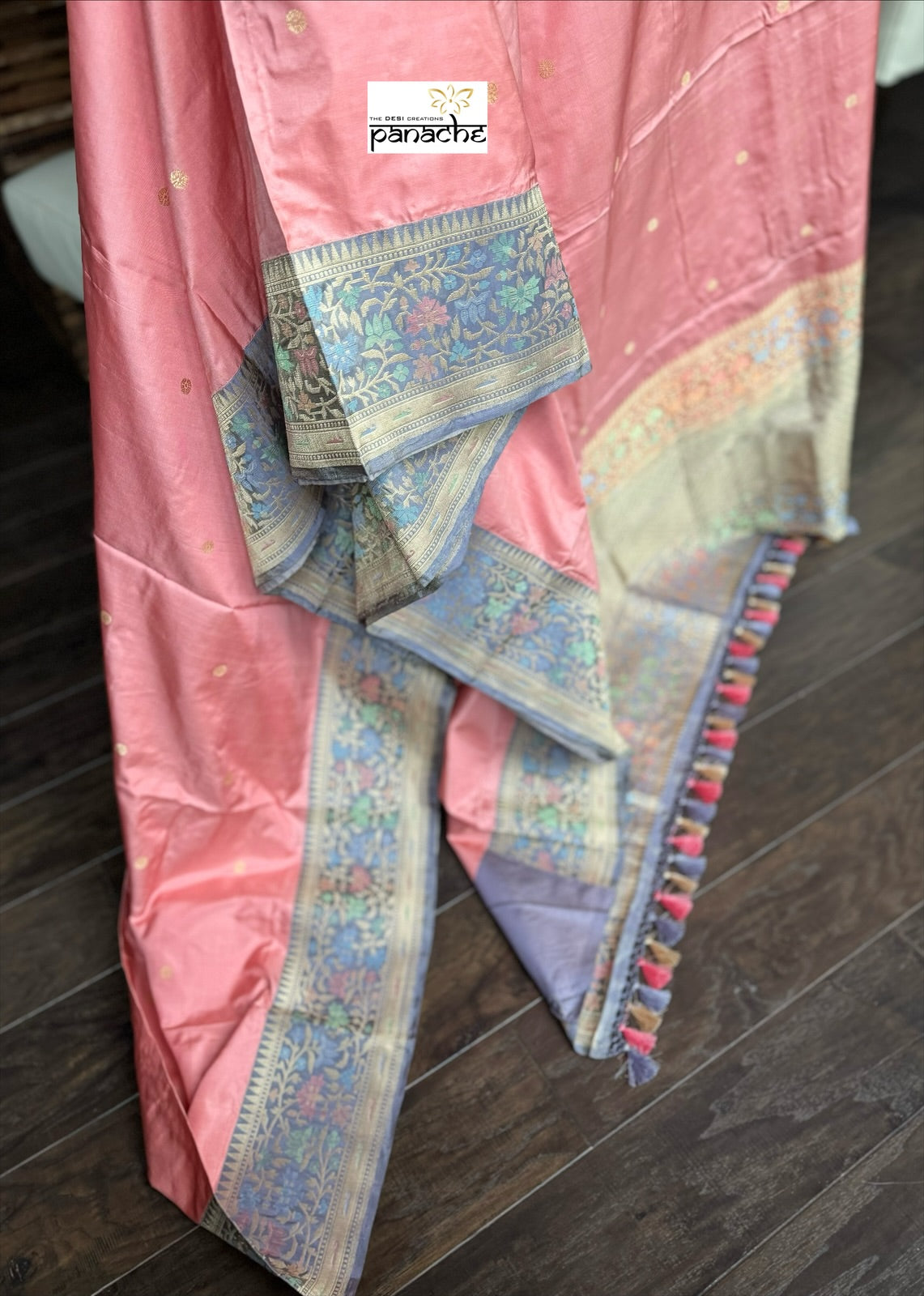 Pure Silk Paithani Banarasi- Pink Grey Tilfi