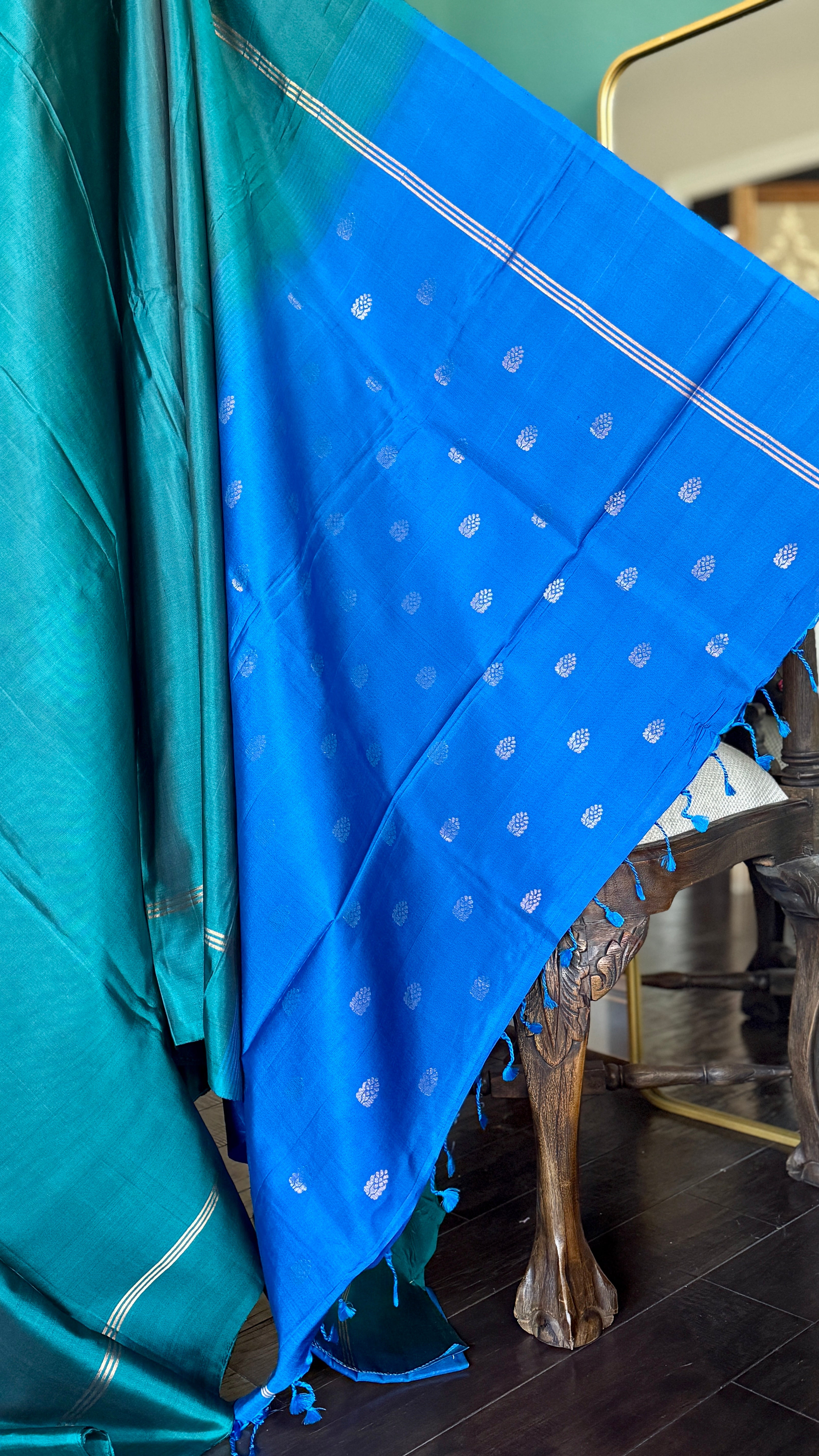 Pure Silk Kanjivaram - Teal Green Blue