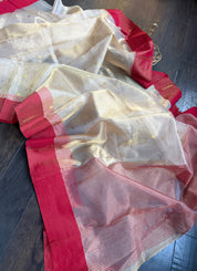 Pure Chanderi Tissue Silk - Golden Woven Munia Border