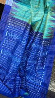 Gopalpur Tussar Silk Ikat - Sea green Royal Blue