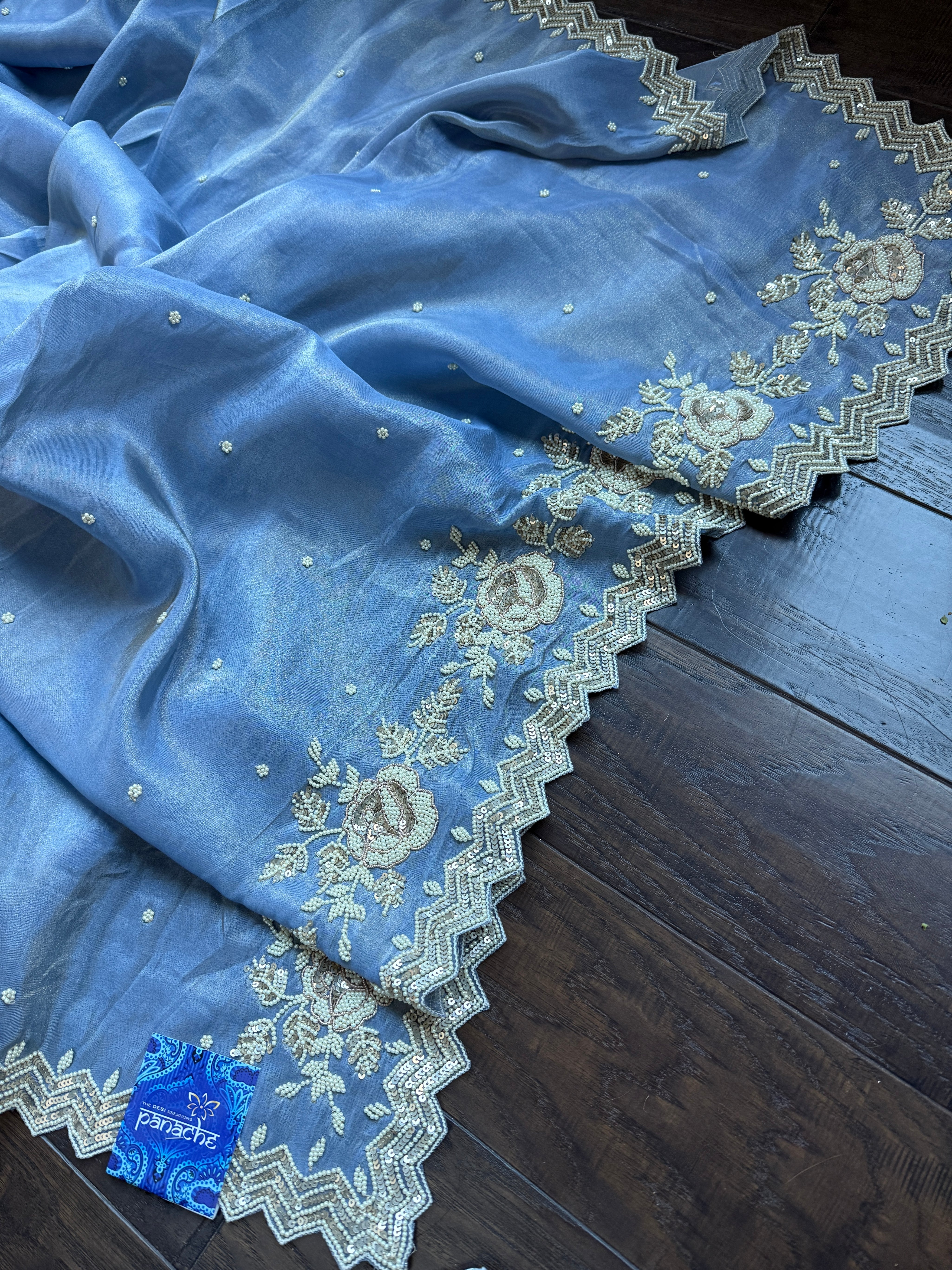 Designer Tissue Georgette - Metallic Blue