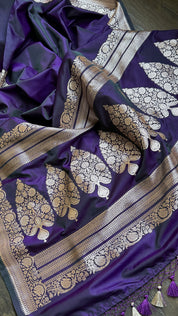 Soft Silk Mashru Banaras Saree - Purple Dark