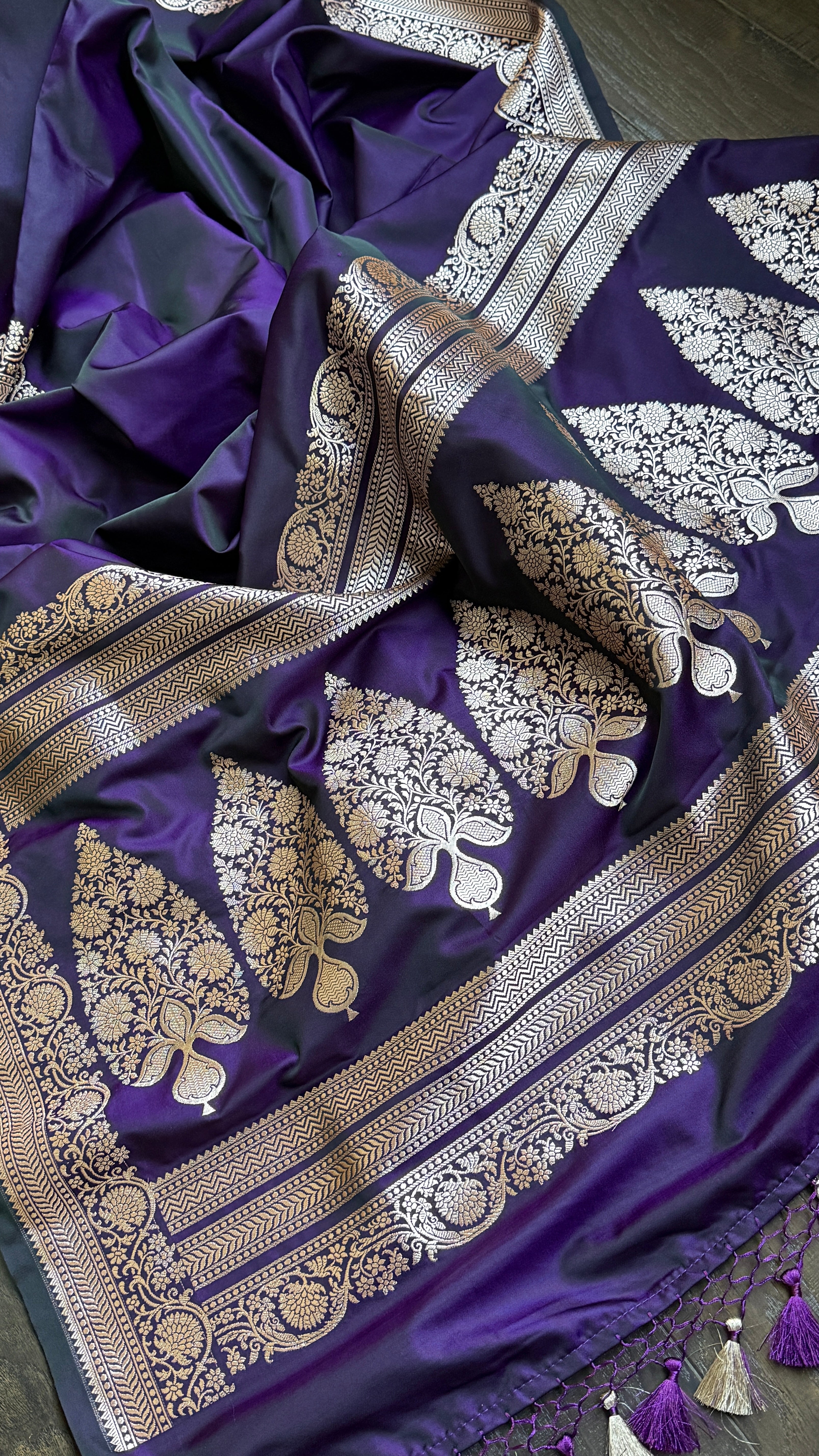 Soft Silk Mashru Banaras Saree - Purple Dark