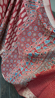 Dola Silk Ajrakh - Red Multi Color