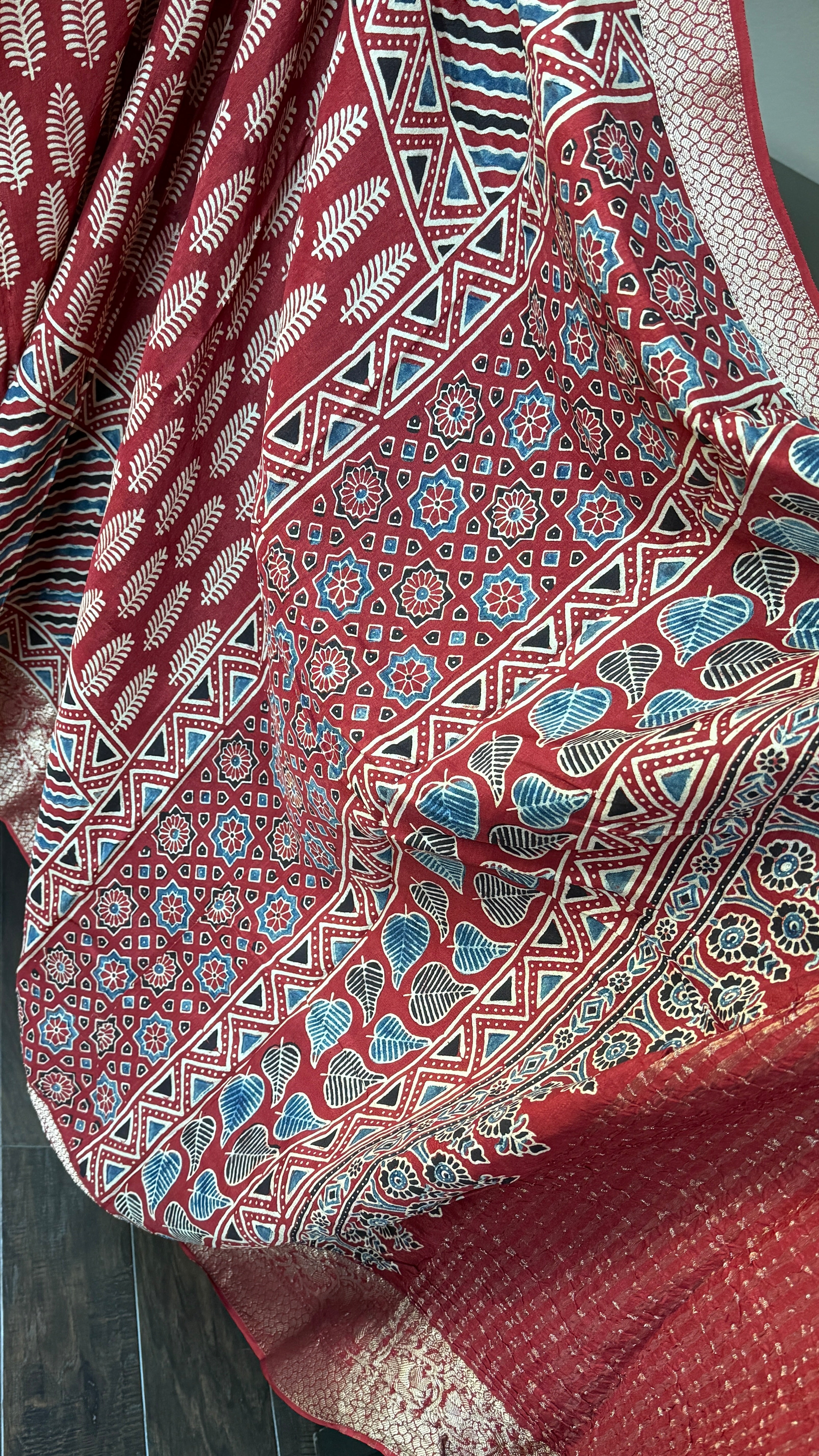 Dola Silk Ajrakh - Red Multi Color
