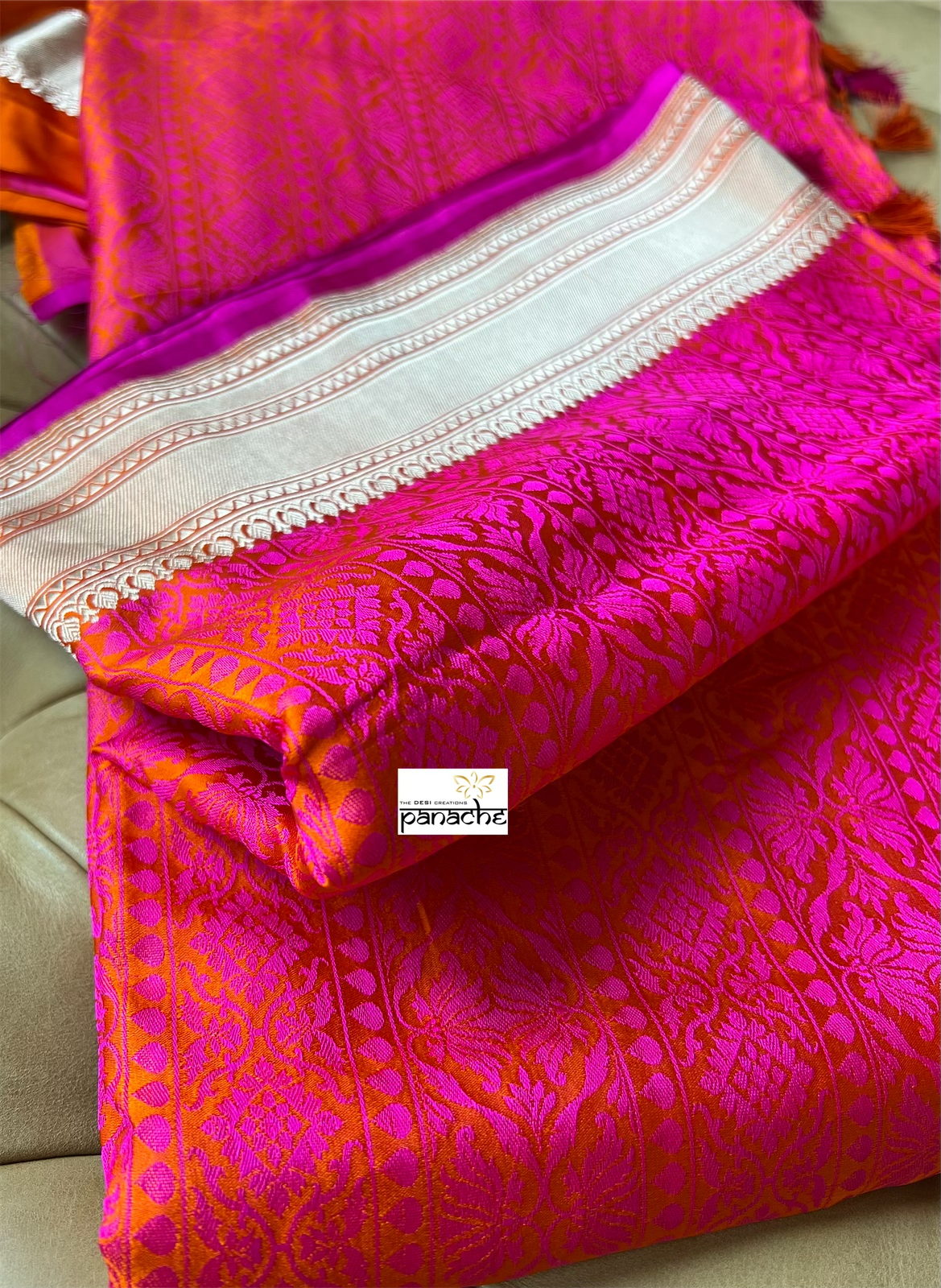 Pure Silk Mashru Banarasi- Pink Orange