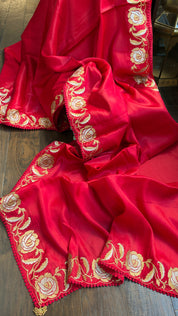 Soft Silk Embroidered - Red