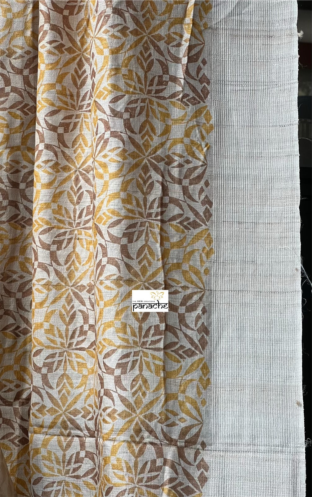 Pure Tussar Silk - Embroidered Printed Half Half