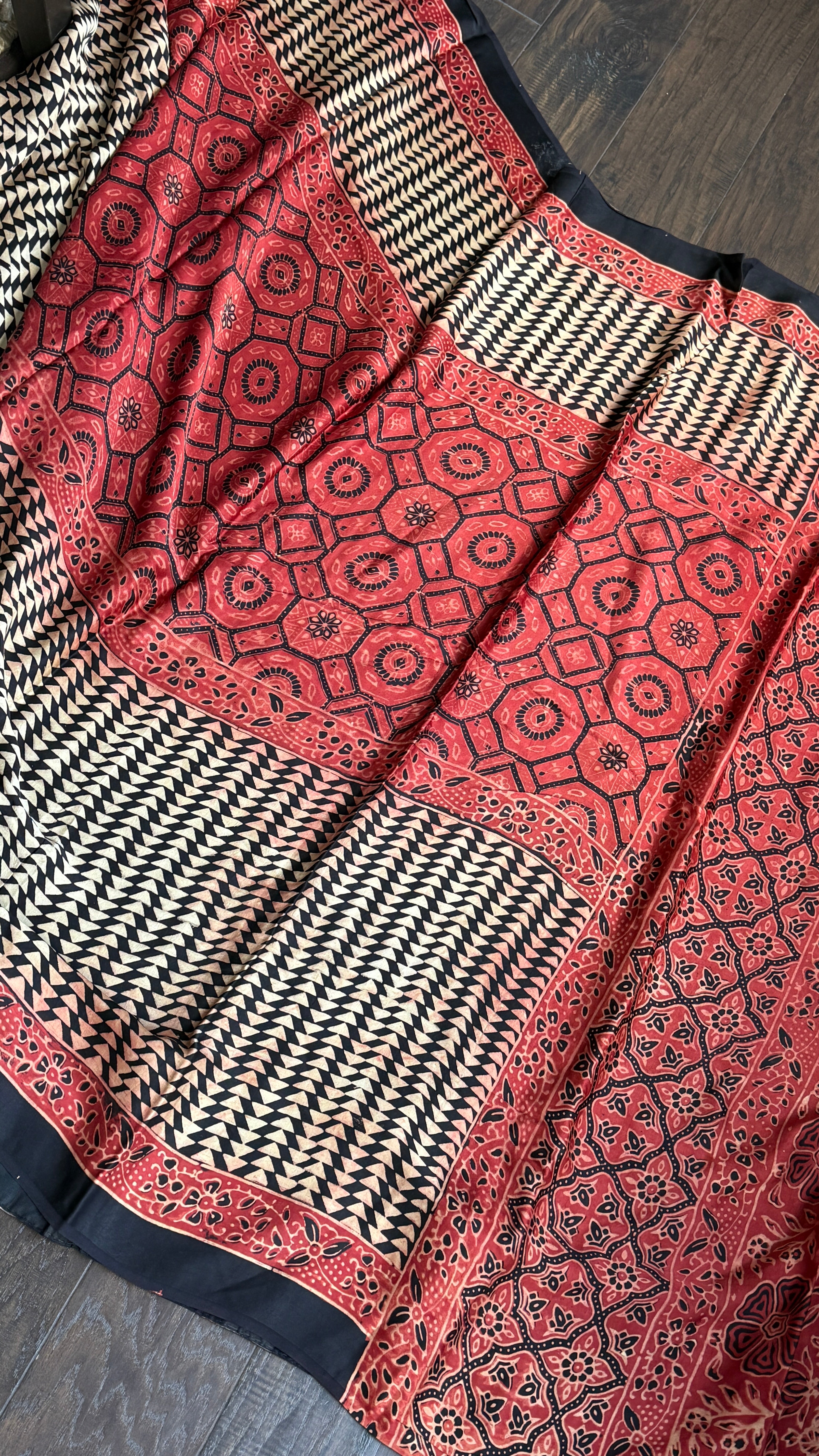Modal Silk Ajrakh - Maroon Black