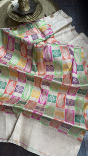 Pure Silk Rangkat Banarasi - Light Cream Beige Brown Multi shaded