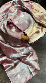 Tissue Organza Silk Banarasi - Light Wine Maroon Golden
